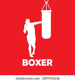 boxer and punching bag icon vector illustration logo design