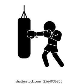 Boxer punching a punching bag. Vector.