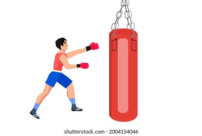 boxer punching a punching bag, vector illustration