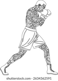 Boxer in a Punching Stance with Detailed Mandala Design
