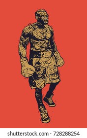 Boxer. Retro Engraving Linocut Style. Vector Illustration.