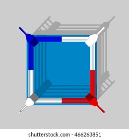 Boxer ring. Isolated on grey background. 3d Vector colorful illustration.Top view. 