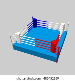 Boxer ring. Isolated on grey background. 3d Vector colorful illustration.