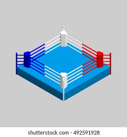 Boxer ring. Isolated on grey background. 3d Vector colorful illustration.3d isometric style.