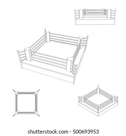 Boxer ring set. Isolated on white background. Vector outline illustration. 