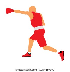 Boxer in ring vector illustration isolated on white background.  Strong fighter. Direct kick. Sportsman on training. Sparing. Martial skills demonstration. Boxing sport spectacle event. Kick avodiance