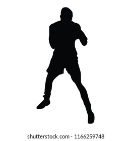 Boxer in ring vector illustration isolated on white background. Strong fighter. Direct kick. Sportsman on training. Sparing. Boxing sport spectacle event. Kick avodiance