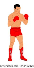 Boxer in ring vector illustration isolated on white background. Strong fighter direct kick. Sportsman on training sparing. Martial skills demonstration. Boxing sport event. Kick avoidance. Tough man.