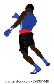 Boxer in ring vector illustration isolated on white background.  Strong fighter. Direct kick. Sportsman on training. Sparing. Martial skills demonstration. Boxing sport spectacle event. Kick avoidance