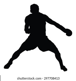 Boxer in ring vector silhouette illustration isolated on white.  Strong fighter. Direct kick. Sportsman on training. Sparing. Martial skills demonstration. Boxing sport spectacle event. Kick avoidance