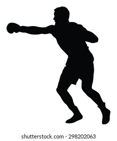Boxer in ring vector silhouette illustration isolated on white.  Strong fighter. Direct kick. Sportsman on training. Sparing. Martial skills demonstration. Boxing sport spectacle event. Kick avoidance