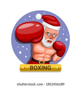 Boxer in Santa costume. boxing sport in christmas season character concept in cartoon illustration vector