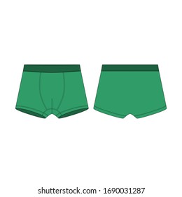 Pantalones de boxer en boceto técnico de color verde. Calzoncillos para niños aislados de fondo blanco. Ropa interior. Ilustración vectorial de moda