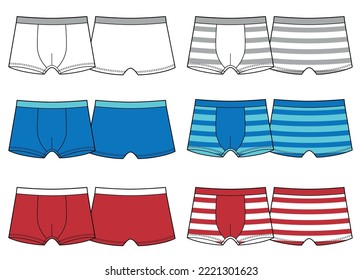 Male underwear types flat silhouettes vector icons set. Man briefs