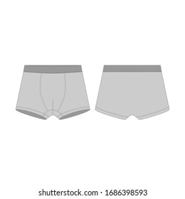 Boxer shorts technical sketch. Gray boxers underpants for boys isolated on white background. Man underwear. Fashion vector illustration