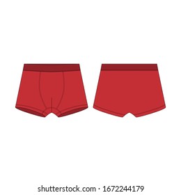 Boxer shorts technical sketch. Red boxers knickers underwear for boys isolated on white background. Man underwear. Fashion vector illustration svg