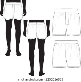 BOXER-SHORDEN UNTER FASHION-BLANK FLACHSKIZZETCH-TEMPLATE-SET-MOCK-UP