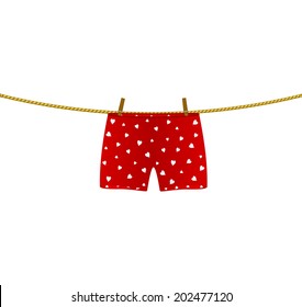 Boxer Shorts With White Hearts Hanging On Rope