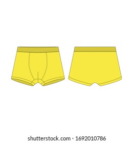 Boxer shorts in yellow color technical sketch. Boxers underpants for boys isolated on white background. Man underwear. Fashion vector illustration svg