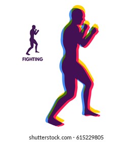 Boxer. Silhouette of a fighting man. Design template for Sport. Emblem for training. Vector Illustration. 