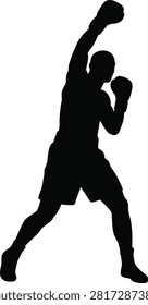 Boxer silhouette, fighting, strength, power, sports.