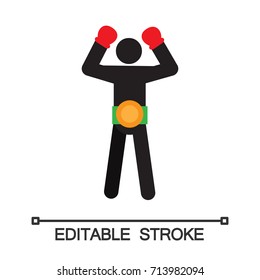 Boxer silhouette icon. Boxing. Isolated vector illustration. Sport training. Champion. Victory, triumph. Editable stroke