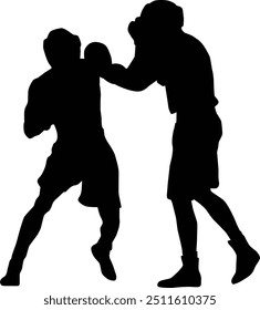 Boxer silhouette illustration. People pose while boxing isolated on white.