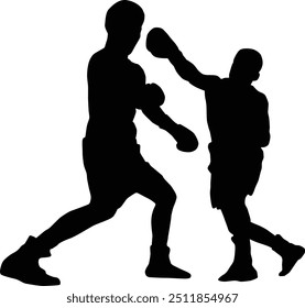 Boxer silhouette illustration. People pose while boxing isolated on white.