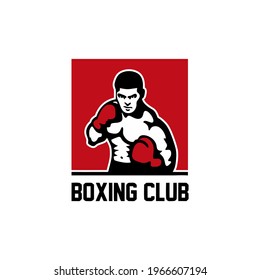 Boxer silhouette Logo design vector template. Boxing Sport Logotype icon Negative space style