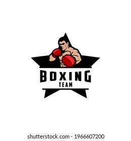 Plantilla vectorial de diseño de logotipo de silueta de boxer. Icono de logotipo deportivo de boxeo Estilo de espacio negativo