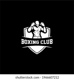 Boxer Silhouette Logo Design Vector Template. Boxing Sport Logotype Icon Negative Space Style