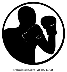 Logotipo da silhueta do boxer. Lutador, esportista, luvas de boxe, boxeador.