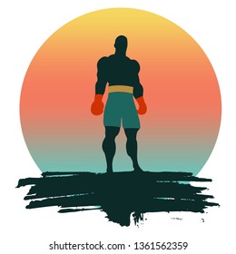 Boxer silhouette posing on grunge brush stroke