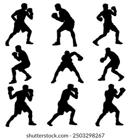 Boxer Silhouette Set - Flat Vector Illustration