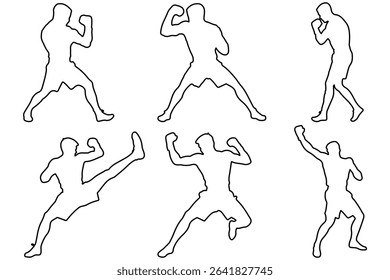  boxer silhouette . set of silhouette of boxer with outline stroke.
