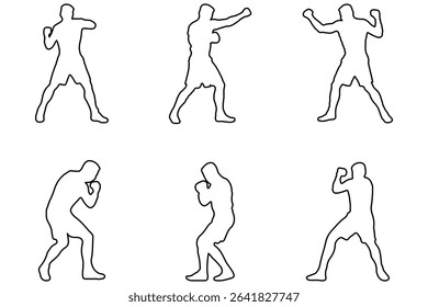  boxer silhouette . set of silhouette of boxer with outline stroke.