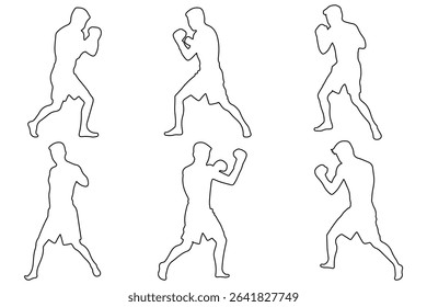  boxer silhouette . set of silhouette of boxer with outline stroke.