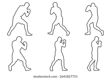  boxer silhouette . set of silhouette of boxer with outline stroke.