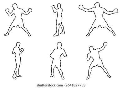  boxer silhouette . set of silhouette of boxer with outline stroke.