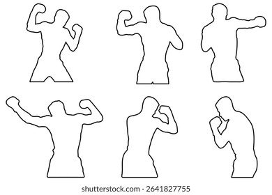  boxer silhouette . set of silhouette of boxer with outline stroke.