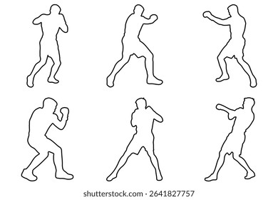  boxer silhouette . set of silhouette of boxer with outline stroke.