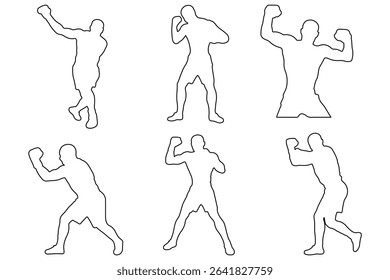  boxer silhouette . set of silhouette of boxer with outline stroke.