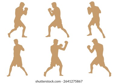 boxer silhouette. silhouettes of boxing player. 
boxer in dynamic pose.