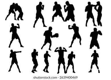 Boxer Silhouette Vector Set Isolated On White Background Boxing Poses And Victory Expressions Sports Training And Martial Arts Concepts For Design