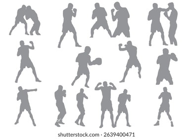 Boxer Silhouette Vector Set Isolated On White Background Boxing Poses And Victory Expressions Sports Training And Martial Arts Concepts For Design