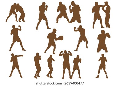 Boxer Silhouette Vector Set Isolated On White Background Boxing Poses And Victory Expressions Sports Training And Martial Arts Concepts For Design