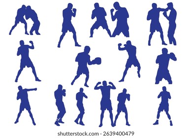Boxer Silhouette Vector Set Isolated On White Background Boxing Poses And Victory Expressions Sports Training And Martial Arts Concepts For Design