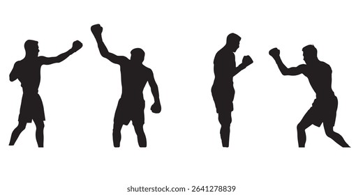 Boxer Silhouette Vector Set Isolated On White Background Boxing Poses. silhouettes of boxing player is isolated on a white background . 