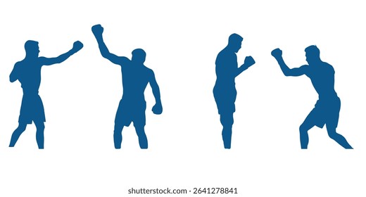 Boxer Silhouette Vector Set Isolated On White Background Boxing Poses. silhouettes of boxing player is isolated on a white background . 