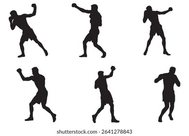 Boxer Silhouette Vector Set Isolated On White Background Boxing Poses. silhouettes of boxing player is isolated on a white background . 